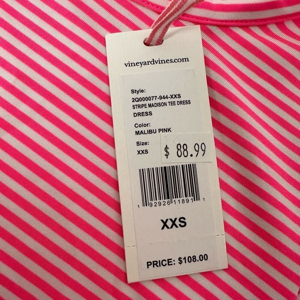 Vineyard Vines Madison Stripe Short Sleeve Dress XXS Malibu Pink - Picture 8 of 9